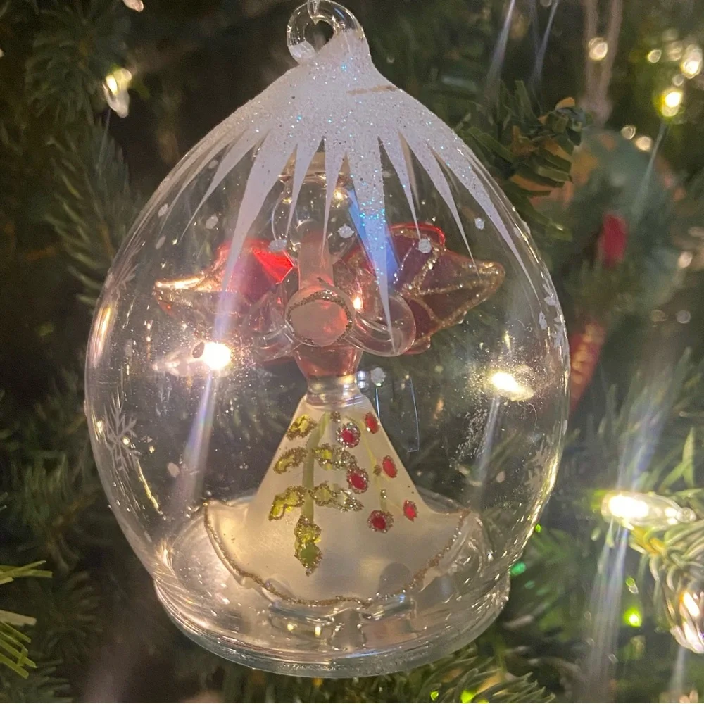 Glass Teardrop Angel & Reindeer Christmas Ornaments Pair‎ Hand Painted